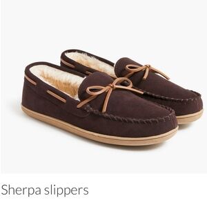 J Crew Sherpa Suede Leather Slippers Brown Moccasin Shoes Preppy Comfort Cozy 10